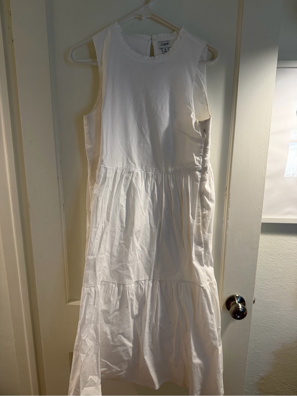 J. Crew Factory White Sleeveless Tiered Cotton Dress